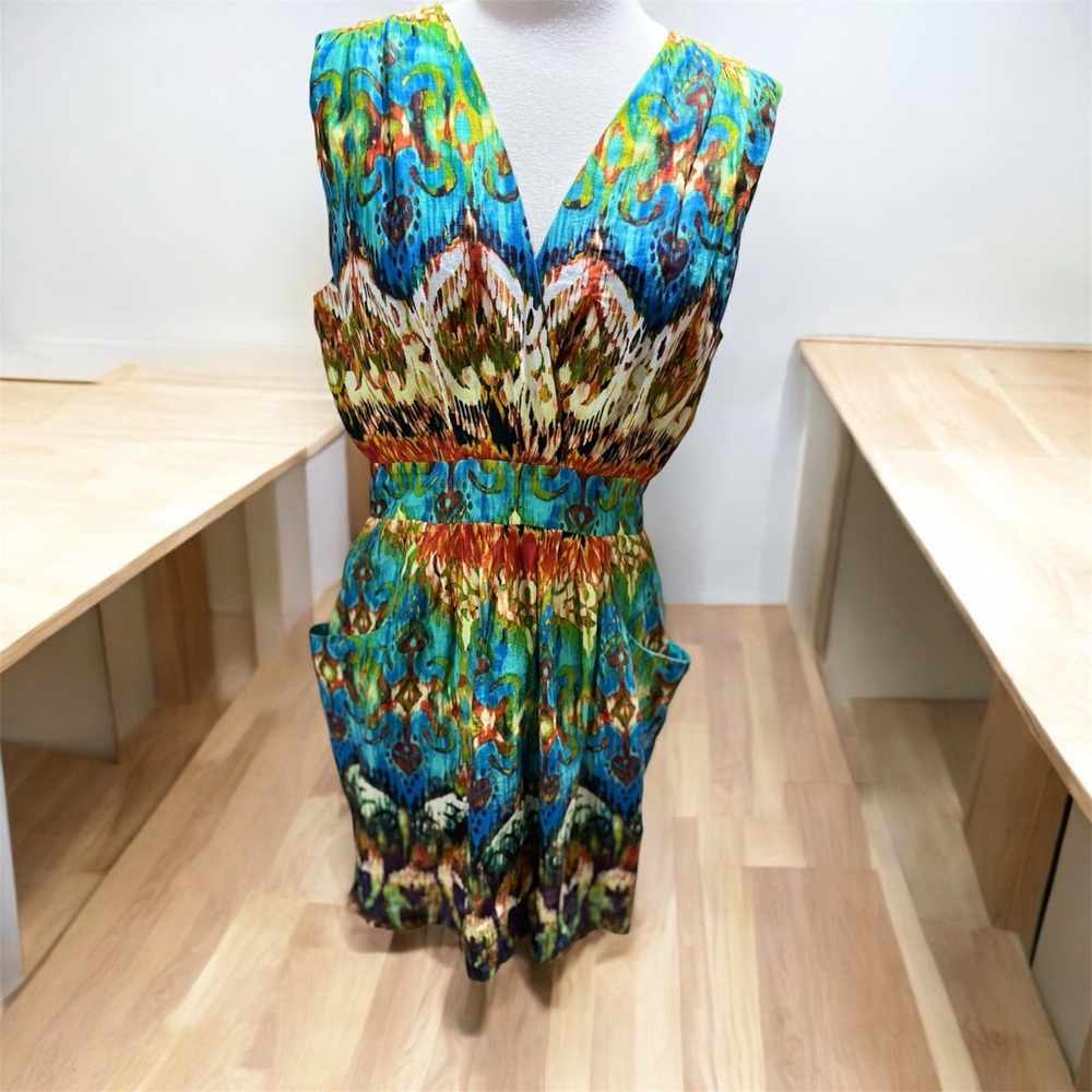 GUESS Sleeveless Dress, Size 10, Multicolored, Ikat, Short, With Pockets